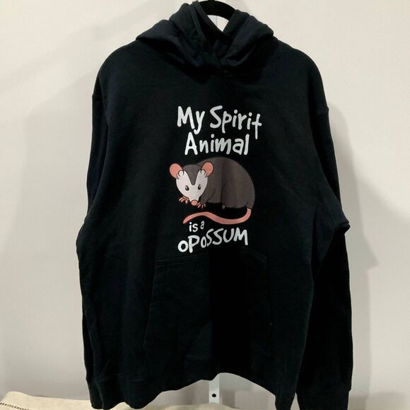 NWT! Unisex My Spirit Animal is a Opossum Hoodie in Black Size L - Picture 3 of 8